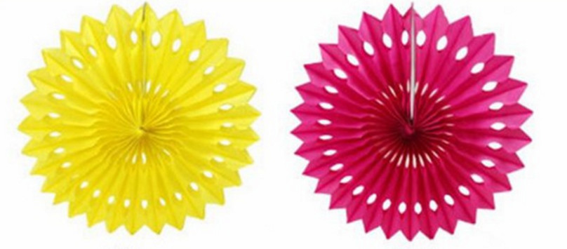 Color Paper Craft Fan, 28 Grams Type Paper, Size: 8 inch, 10 inch, 12 inch, 14 inch, 16 inch; Color: Red, Yellow, Blue,