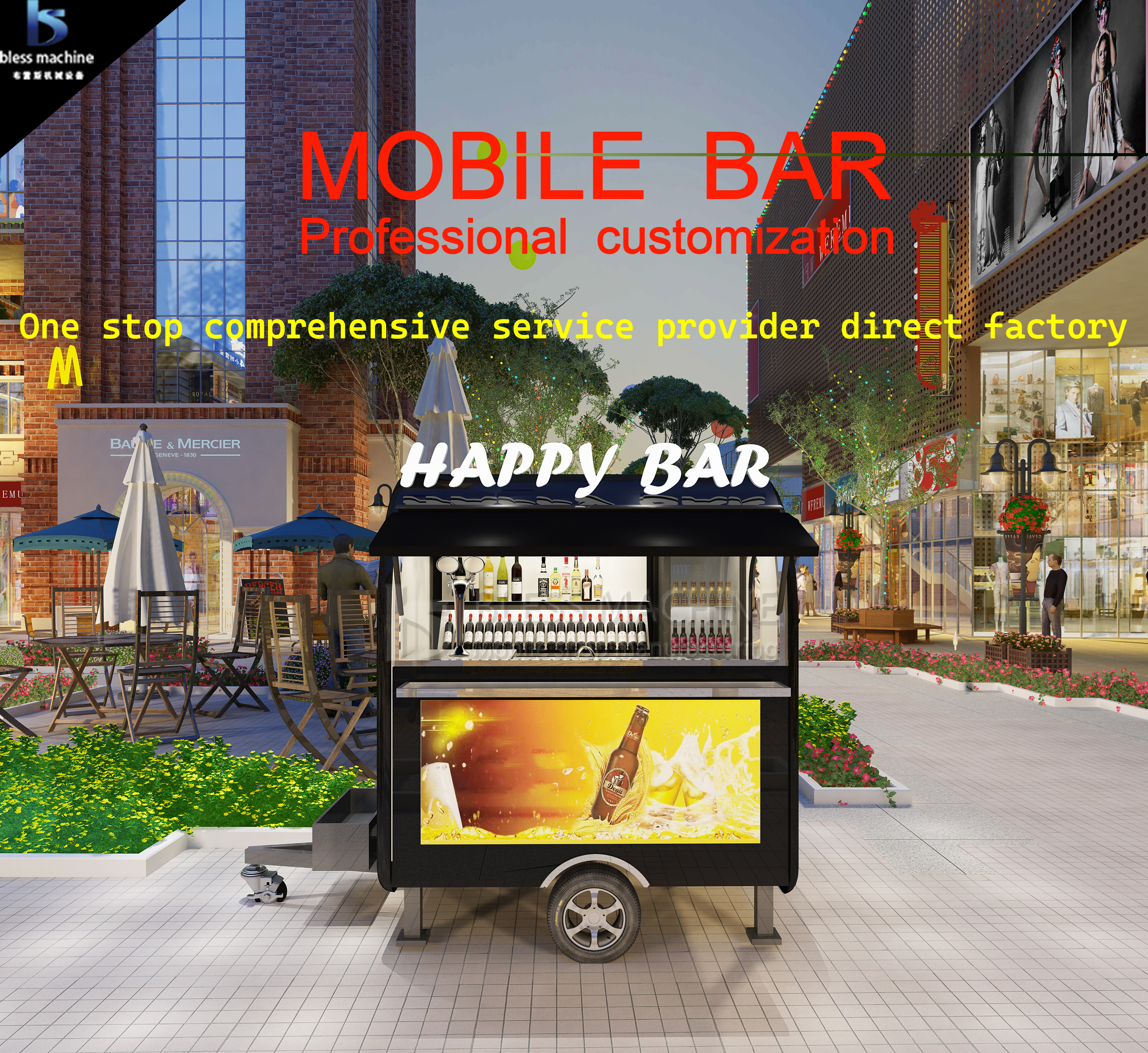 2022 Electric Mobile Iced Fresh Beer Wine Cocktail Drink Bar Van Trailer for Customers