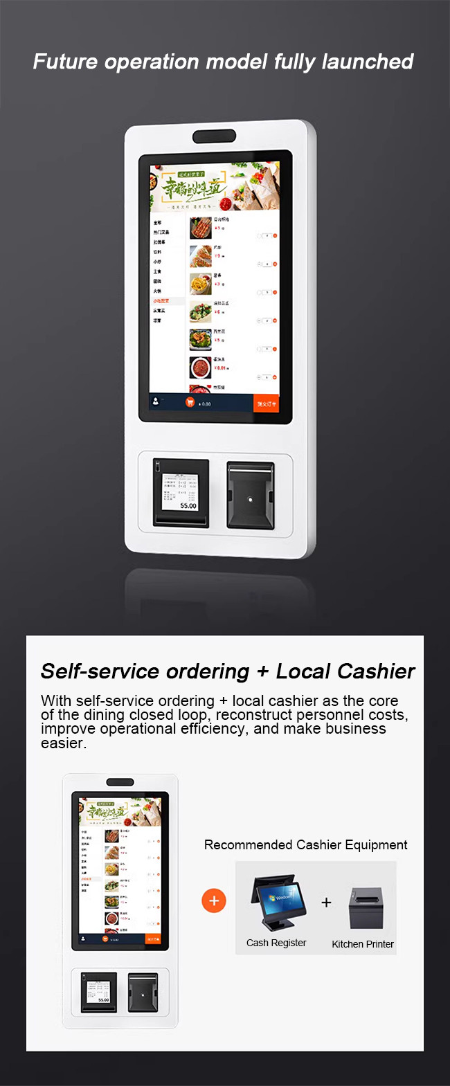 Compact Self-Ordering Kiosk with Integrated Thermal Label Printing