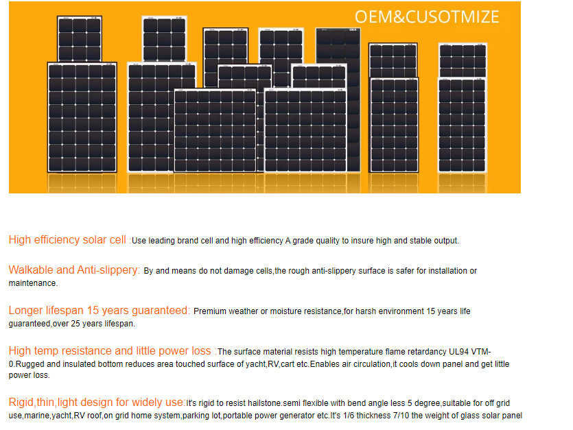 Waterproof Rigid Marine Solar Panels ETFE Surface 160 Watt RV Solar Panel