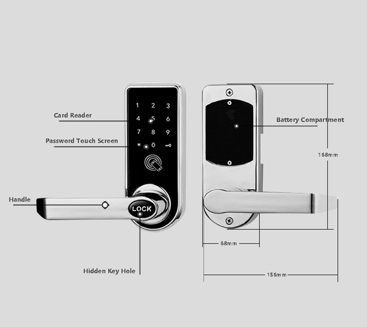 Fingerprint Card Bluetooth Door Lock Light Weight 168mm * 68mm For Homes