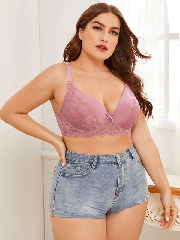 E Cup Breathable Sexy Lace Gathering Womens Triangle Bra Adjustable Larger Size