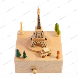China 16*11*11cm Iconic Eiffel Tower Rotating Wooden Music Box on sale