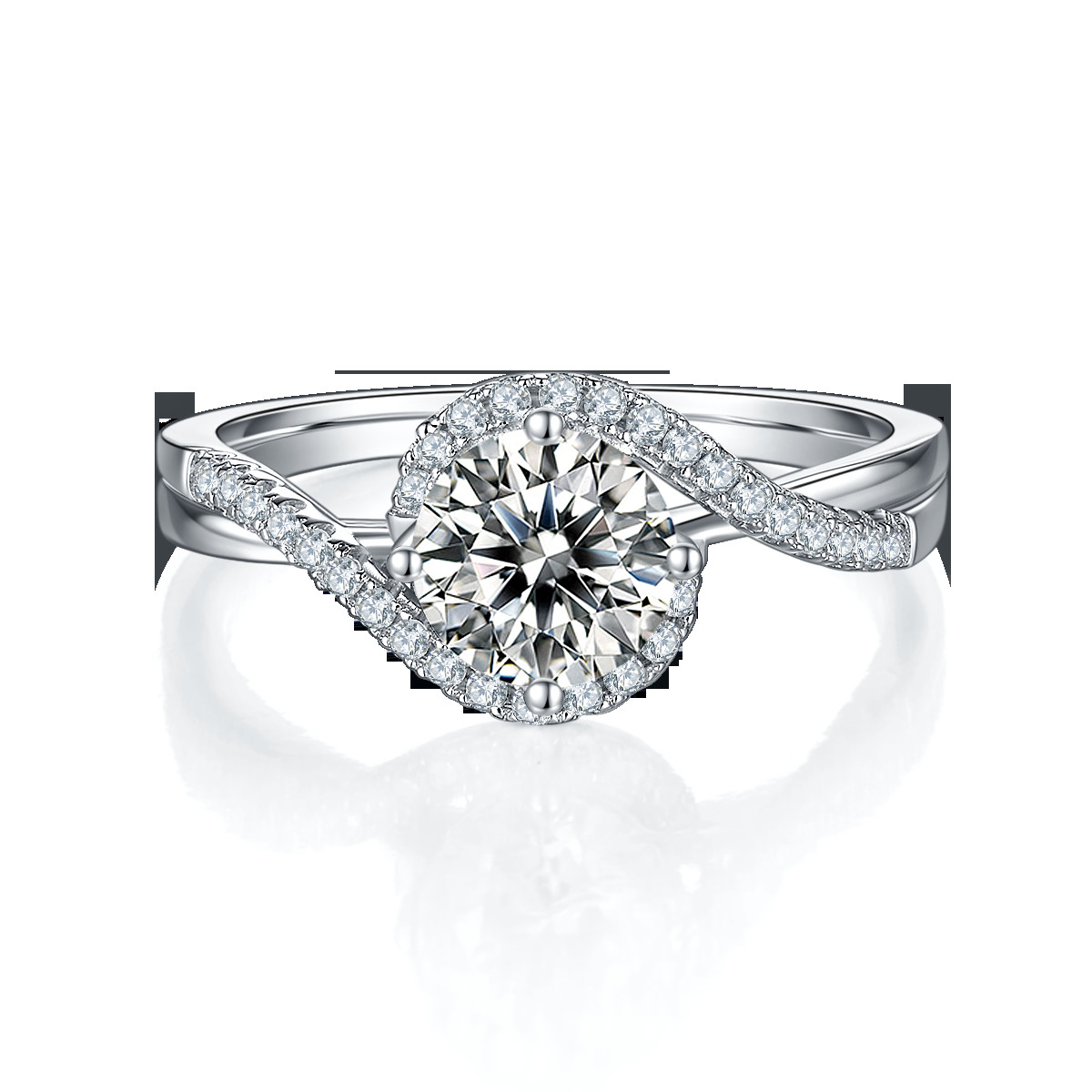 Simple Arrival S925 Bright Setting Women Infinity Round Cut Moissanite Ribbon Twist Wedding Engagement Ring