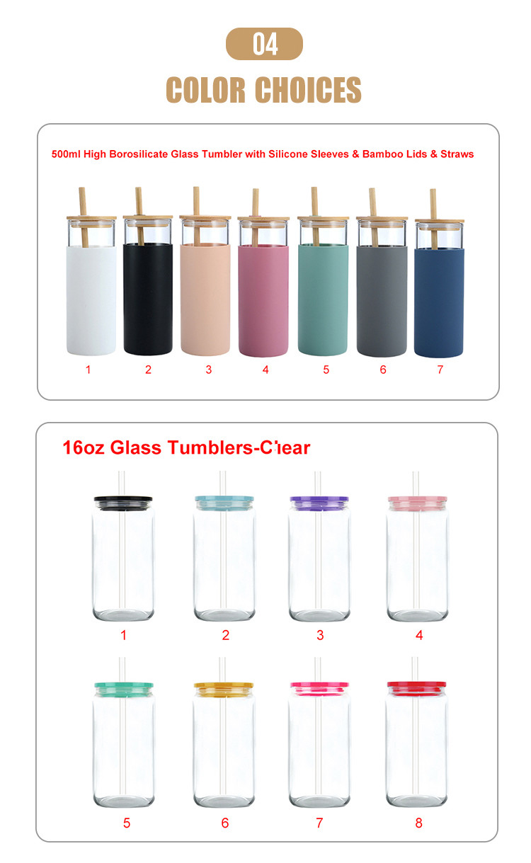 Customised Transparent 500ML Glass Tumbler Reusable Glass Water Bottle With Silicone Sleeve And Straw Applied As Gifts For Employees Friends Coworkers
