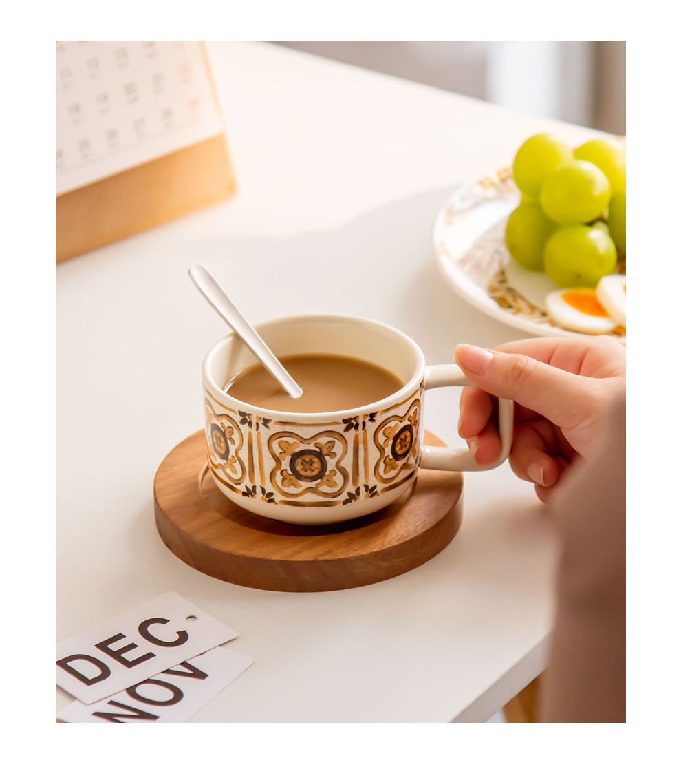 Retro Style 200ml Turkish Coffee Cups With Saucer And Vintage Ceramic Tea Plates Set
