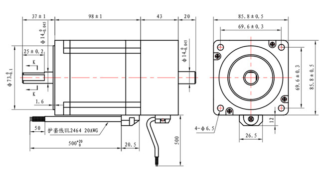 86*86*98mm NEMA 34 Hybrid Stepping Motor With Brake For Industrial Applications