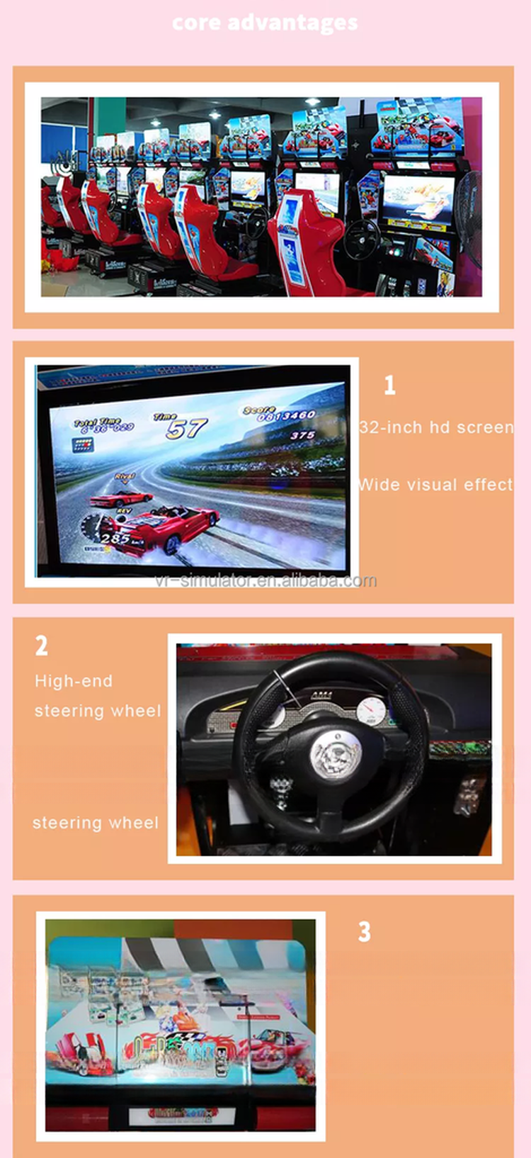 Reliable 32LCD Video Arcade Race Car Machine Simulator For Game Zone