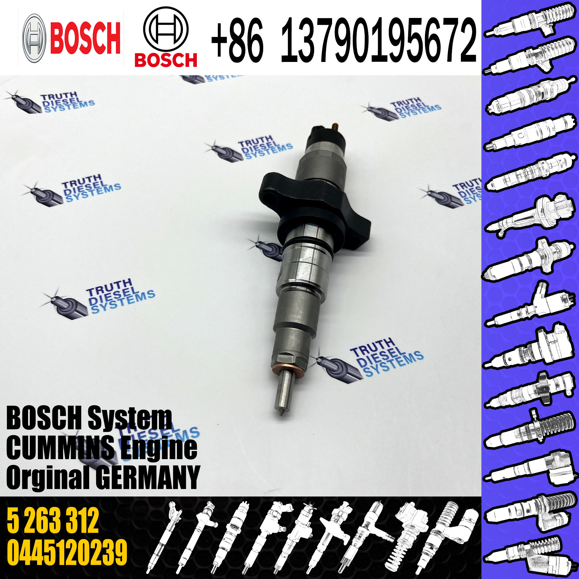 Diesel Fuel Injector Common Rail Injector Assembly 5263312 0445120239 for Cummins ISB QSB5.9