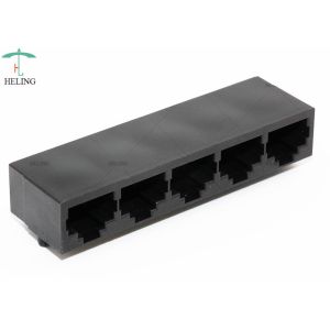 1 x 5 Ports 8p8c Black Ganged RJ45 Modular Connector R / A THT Tab Down
