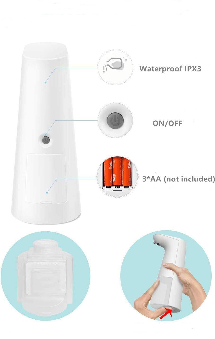 250ML Non Touch Soap Dispenser 0.26S ABS Toilet Hand Wash