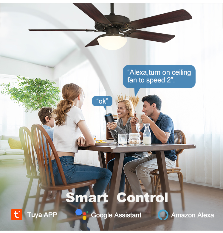 Residential 52" LED Ceiling Fan with MDF Plastic Blades and Light