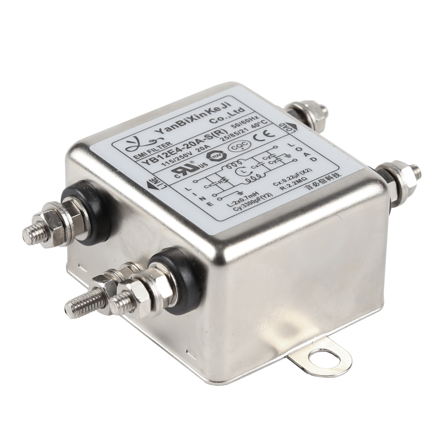 M4 Screw Terminal Single Phase Filter 150KHz-30MHz One-Stage EMI Filter