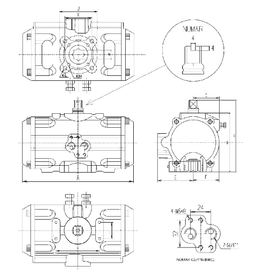 SUS316 Stainless Steel Pneumatic Actuator Quarter Turn Valve Actuator