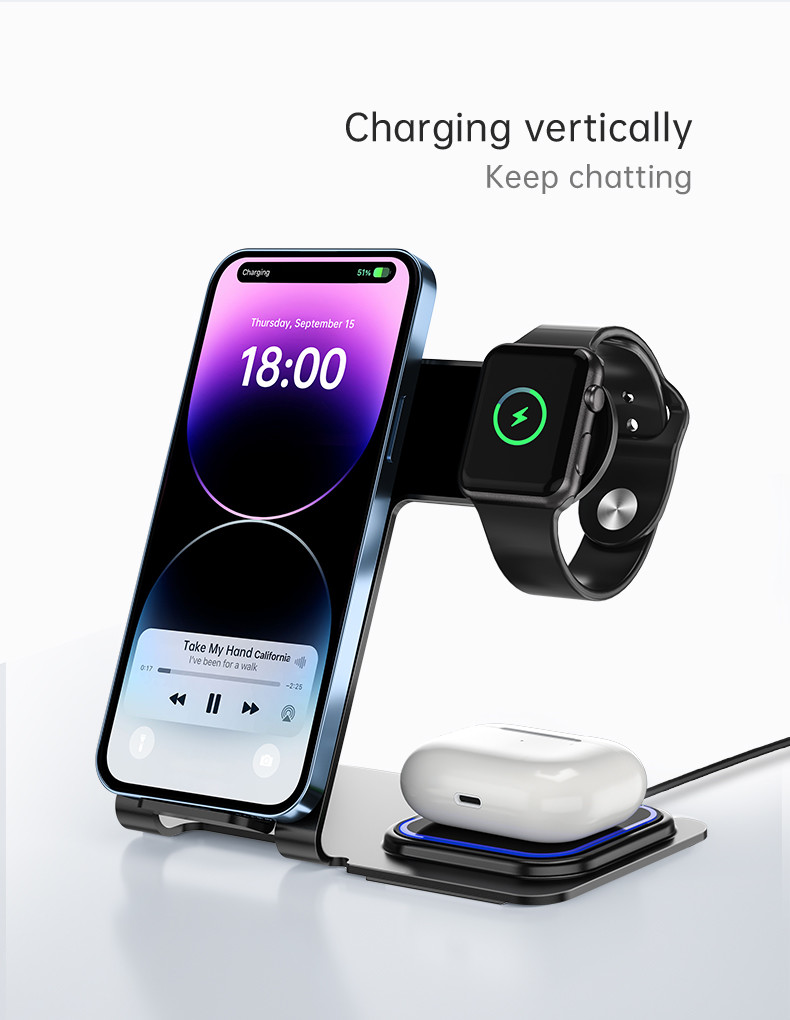 Aluminum 15W Wireless Charging Stand for Qi Standard Smart Phone