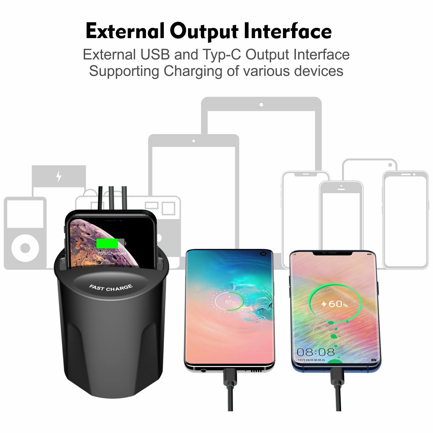 Power Protection Fast Charging Car Chargers with Wireless Charging Cable Charging