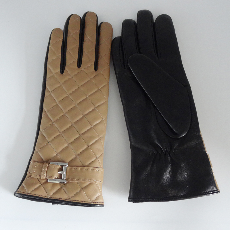 Wool Lined Sheepskin Leather Shearling Gloves Women'S Touchscreen Gloves With Belt