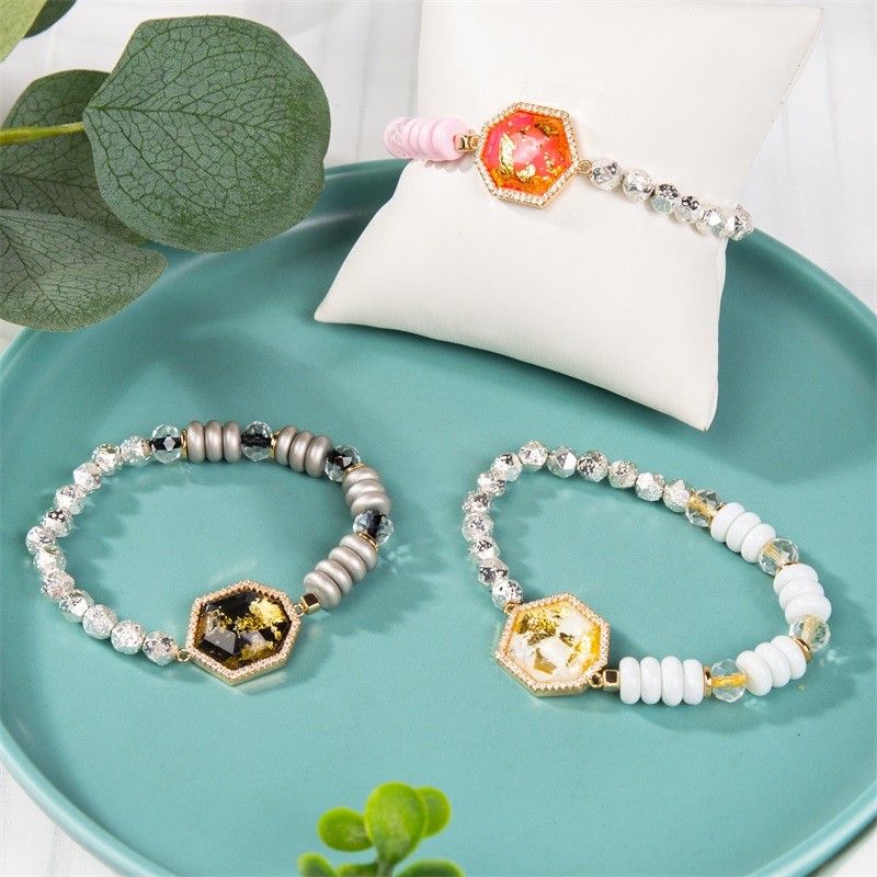 White Turquoise Elastic Handmade Beads Bracelet For Spring Collection