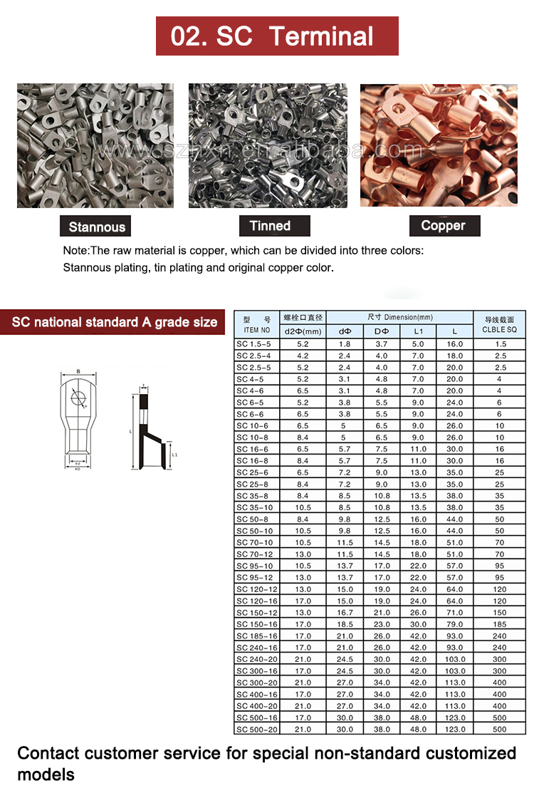 Electric Wire Connector with Tin Coated Copper Tube Compression Cable Lugs Ferrule