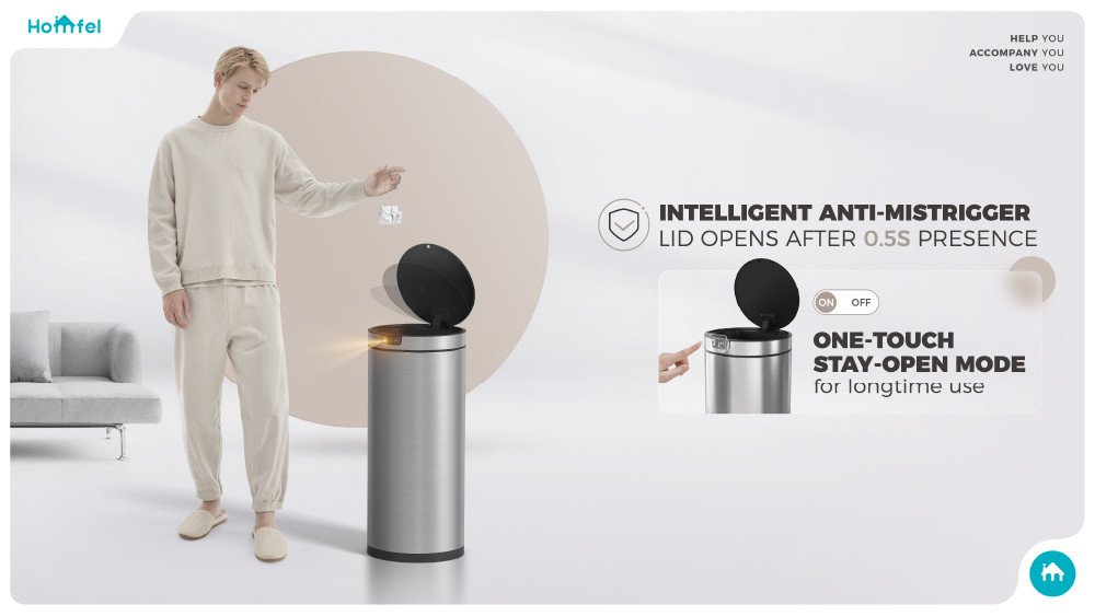 Automatic Trash Can Round Motion Sensor Trash Can Household Sensor Bin Stainless Steel Waste Bin