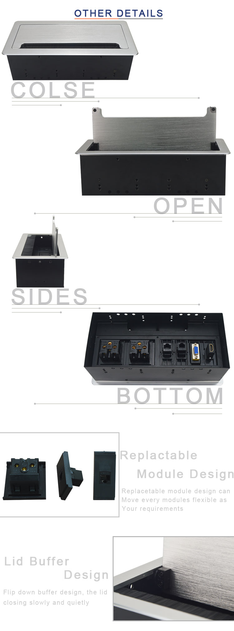 Conference Table Power Outlets Aluminum Alloy Plate Office Hidden Desktop Power Socket Box