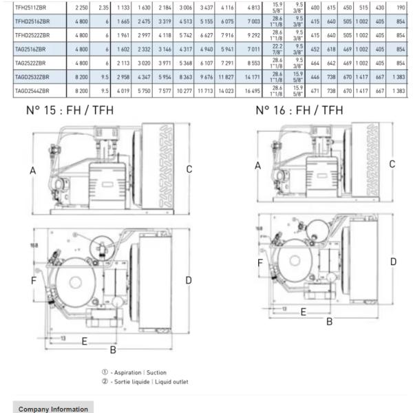 TAG2522ZBR Commercial 6HP Refrigeration Unit Air Cooled R404 Refrigerant Cold Storage Condensing Units