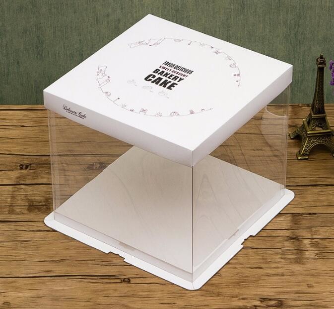 Wholesale custom Paper Cookies packing Cake Box with PVC window,Wholesale Plastic Square Birthday Wedding Packaging Clea