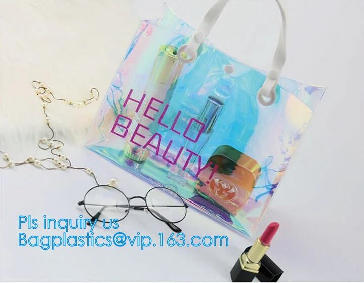 Women Summer Beach Bag Vinyl PVC Transparent Small Tote Handbags Shopping Shoulder Bags, handle, carry, die cut, packagi