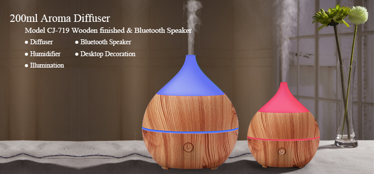 Bluetooth Speaker Ultrasonic 200ml Wood Grain Aroma Diffuser