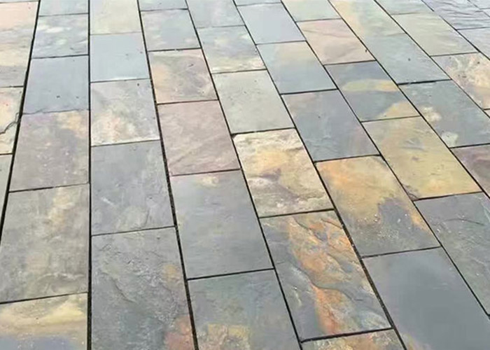 Gray Yellow Natural Stone Slate Tile For Flooring , Smooth Square Slate Tiles