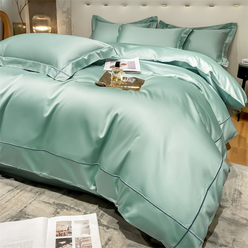 Home 200-Count Tencel Embroidered Double-Sided Ice Silk Sheets and Silk Smooth Nude Quilt Bedding Set