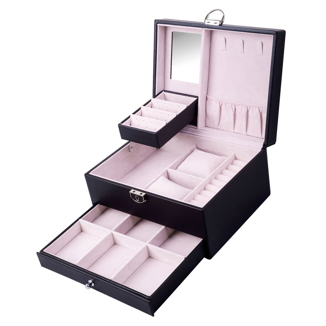 Fashion Solid Luxury Portable PU Leather PVC Cardboard Jewelry Jewellery Set Gift Packaging Packing Travel Holder Organizer Mini Box for Women Girls
