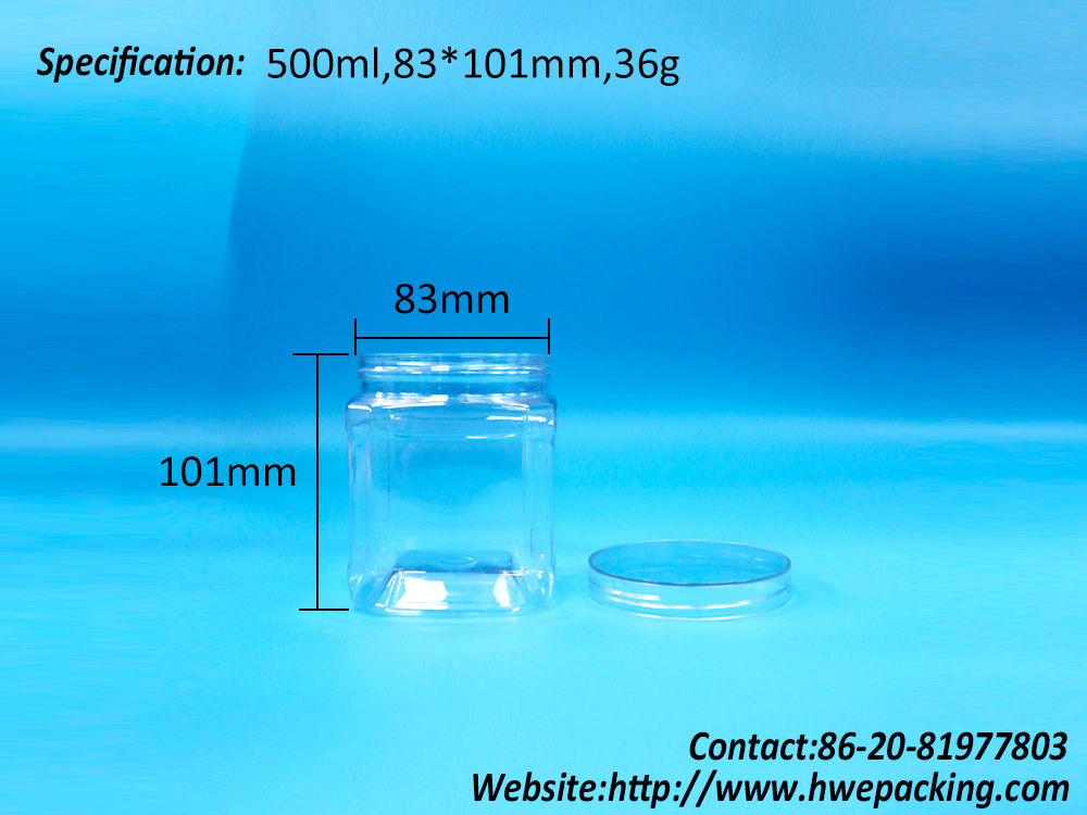 Clear Square PET Plastic Food Nuts Sugar Candy Chewing Gum Cookies Oat Twist Jar