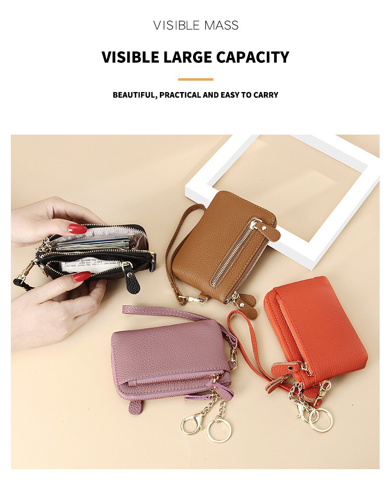 Availiable Sample Leather Women's Coin Purse with Zipper Closure
