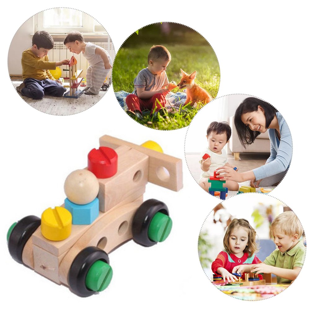 Children's Benefit Intelligence Disassembly Assembly Car Toy Solid Wood Assembly Intelligence 30 Pieces Screw Toy