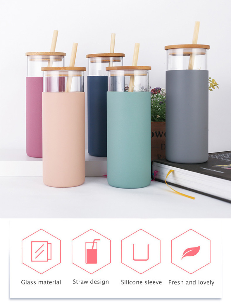 Safety Durable 500ml 600ml Bpa Free Glass Water Bottle With Bamboo Lid Borosilicate Glass Tumbler Multiple Color Ideal For Home School Office