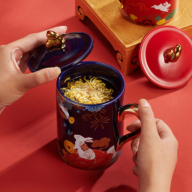 Ready To Ship In Stock Custom 3d Ceramic Mug 3d Blue Mug With Gold Handle Home Tea Holiday Gift