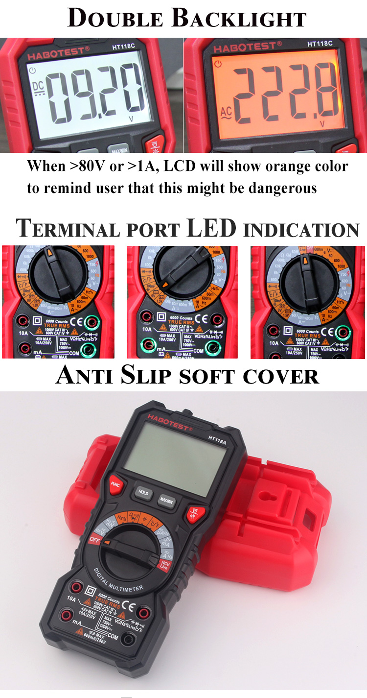 Digital Voltmeter Ammeter Ohmmeter Multimeter Digital Volt AC DC Tester Meter with Capacitance Frequency Temperature Tes