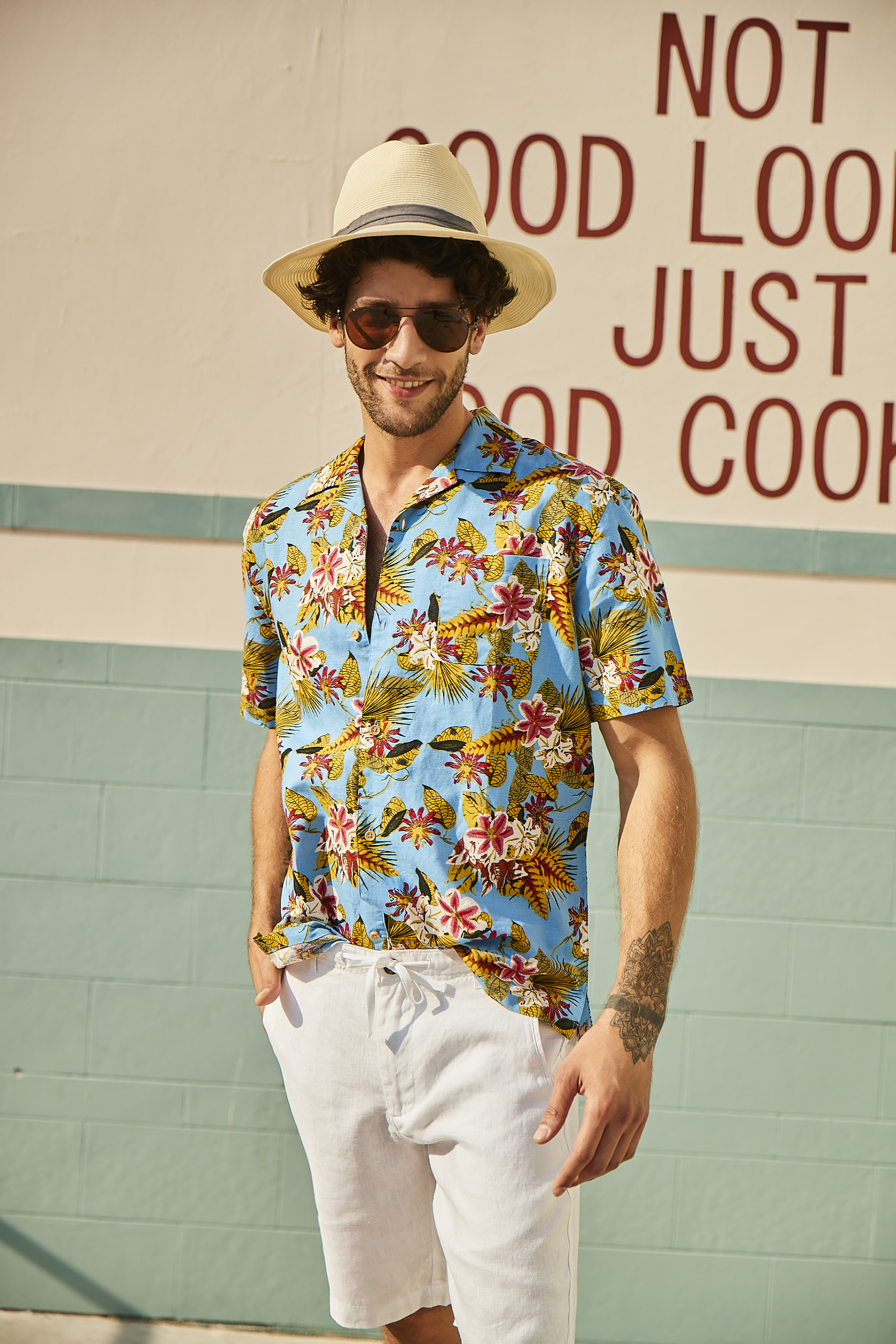 52% Linen Summer Button Up Shirts Mens Short Sleeve Hawaiian Casual Floral Shirts