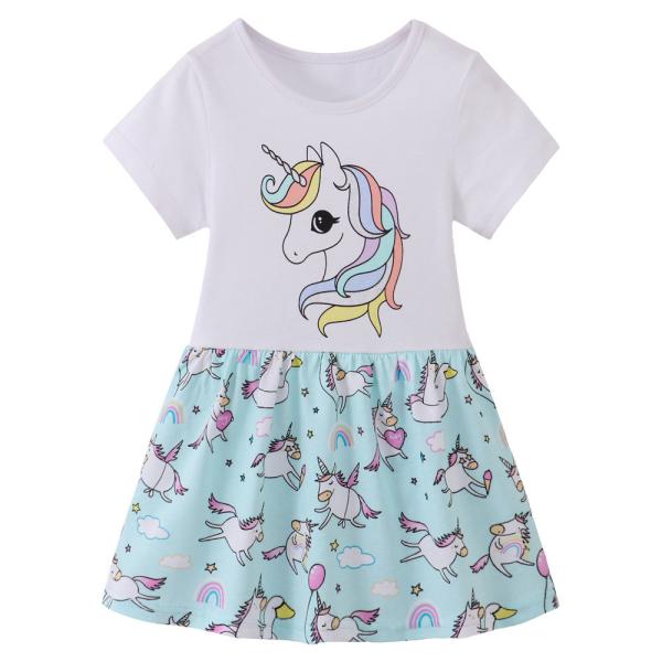 Summer Children's Clothing Cotton Fabric Dresses with Unicorn Printing Custom
