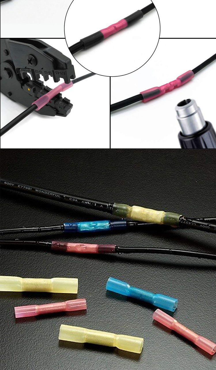 Heat Shrink Wire Butt Connectors Waterproof 70 Red 70 Blue 80 Yellow