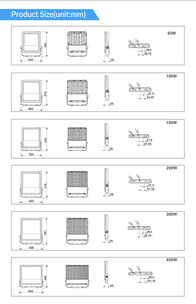 IP66 Waterproof Outdoor LED Flood Lights Rustproof Stadium Flood Lights For Architectural