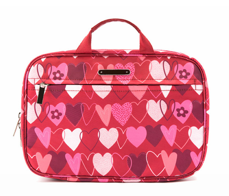 Vintage Heart Printed Travel Wash Hanging Toiletry Bag