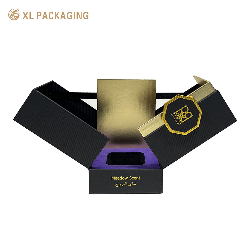 Two Door Open Magnet Perfume Paper Box Black EVA Foam Insert Texture Paper Box