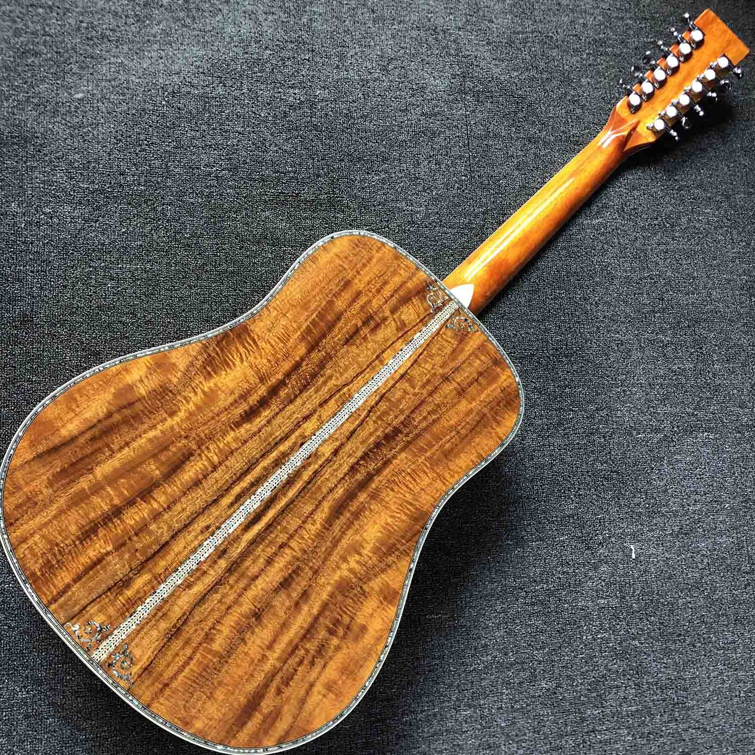 Custom 12 Strings Solid KOA Wood Top Guitar Ebony Fingerboard Real Abalone Shell Binding and Inlay Acoustic Electric Gui