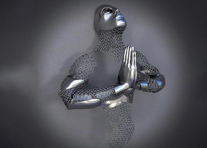 Incredible Metal Hands Mirror Polished Stainless Steel Wall Sculpture