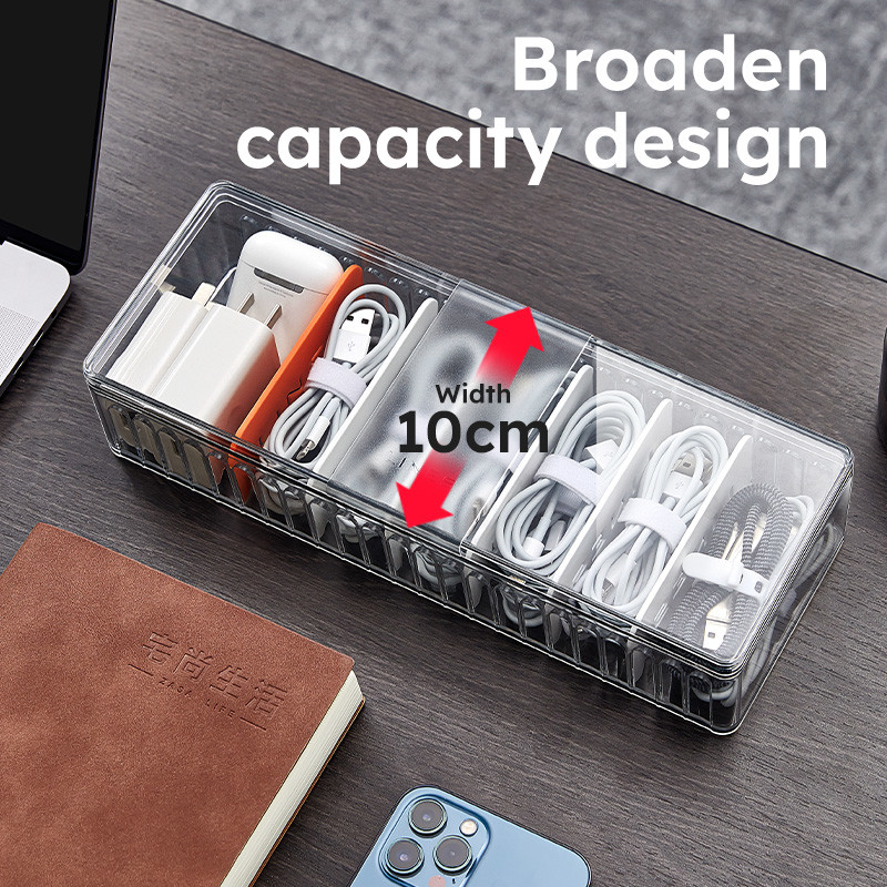 8 Grids Adjustable Office Cable Organizer Box Customizable Compartments Safe Storage of Electronics Accessories
