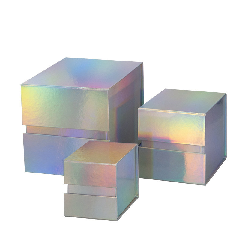 Laser Holographic Foil Folding Packaging Boxes with Magnetic Closure for Cosmetics Skincare Wigs