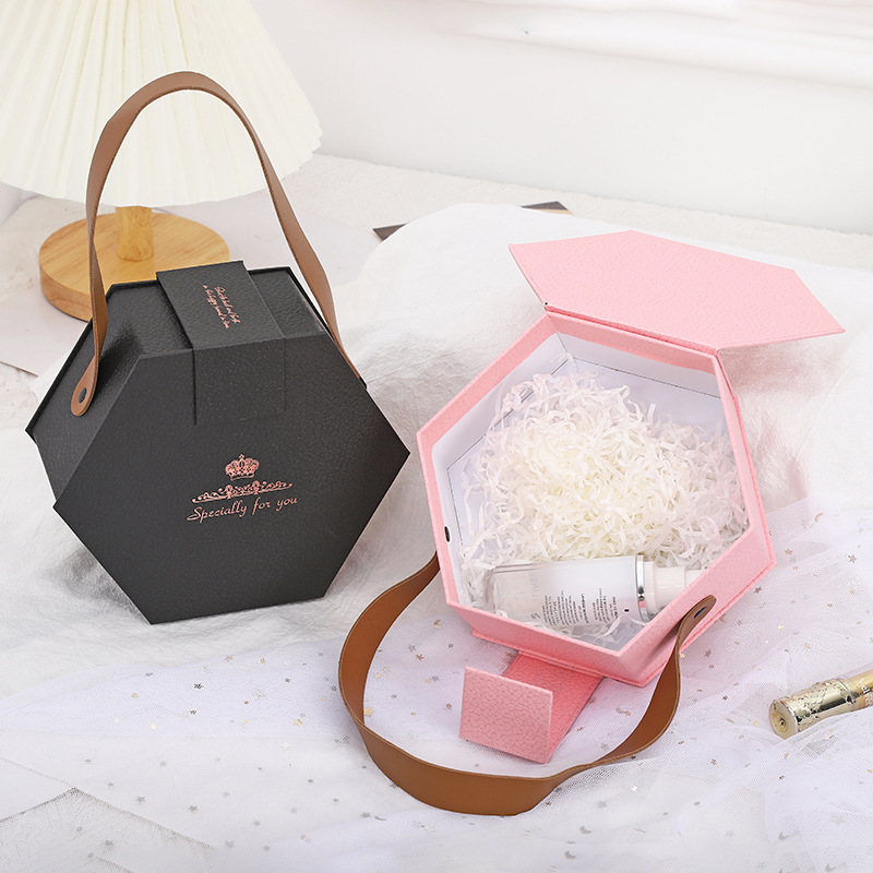 Custom Design Luxury Dekunprinting Hexagonal Magnetic Gift Box With Handle Rigid Boxes