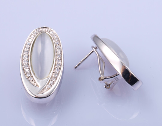 Vintage Unisex Stud Earrings Silver White CZ Jewelry Hypoallergenic Decorative Earrings